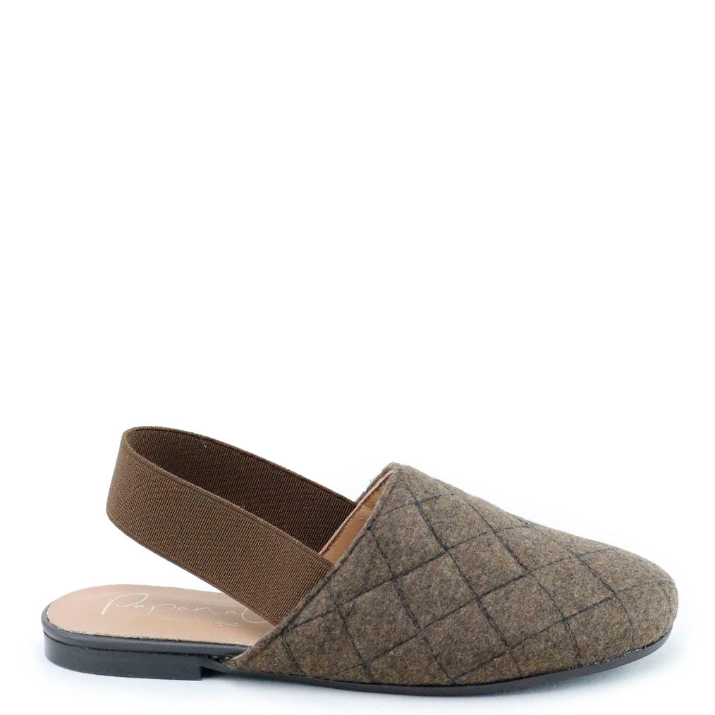 Cozy Brown Wool Quilted Mule Slippers for Women - Warm Winter House Shoes with Non-Slip Sole | Perfect for Indoor Lounging, Relaxing at Home & Cold Weather Comfort