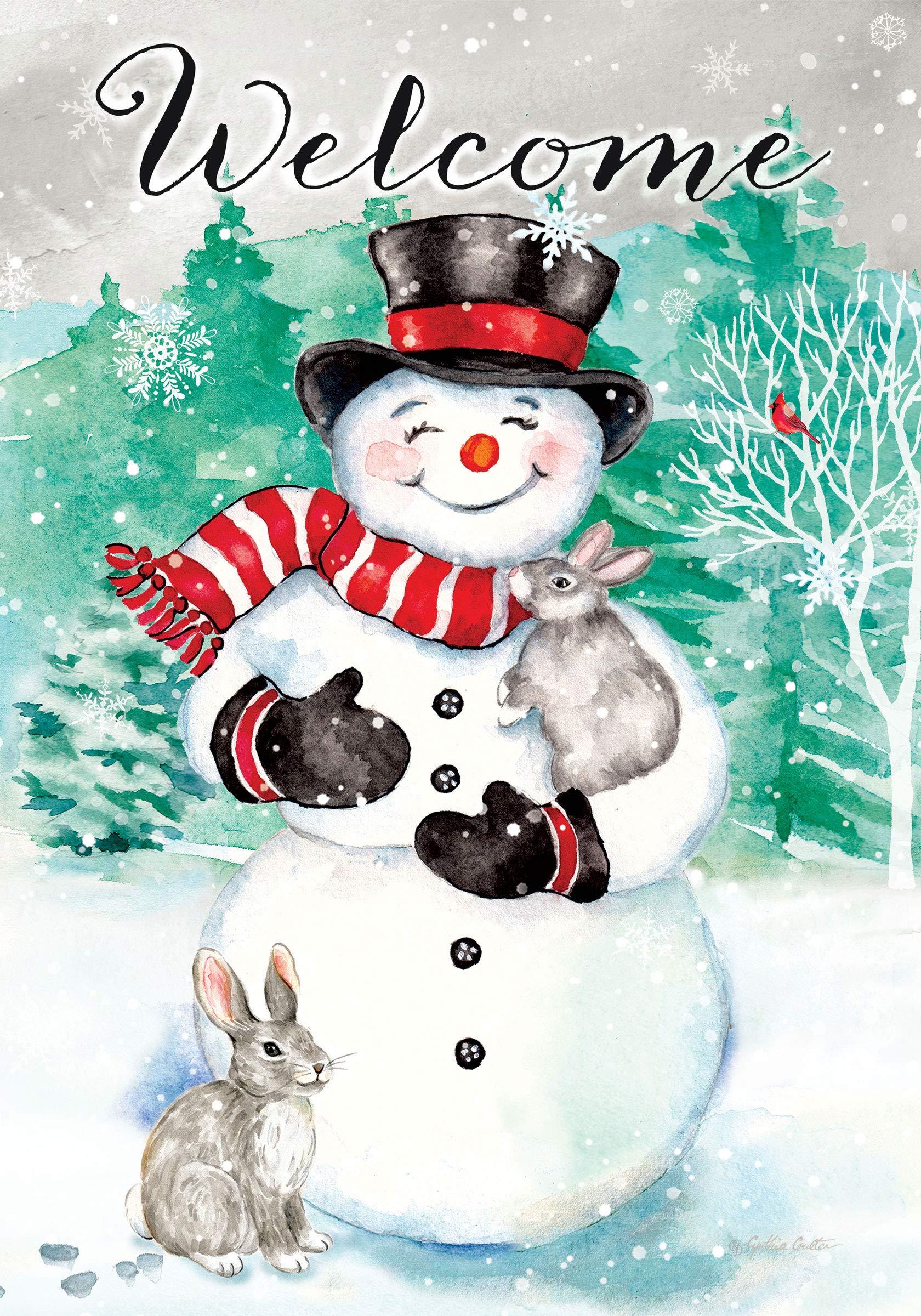 Snowman Bunnies Garden Flag - Outdoor Seasonal Decoration for Spring & Winter - Perfect for Yard, Porch, and Garden Decor