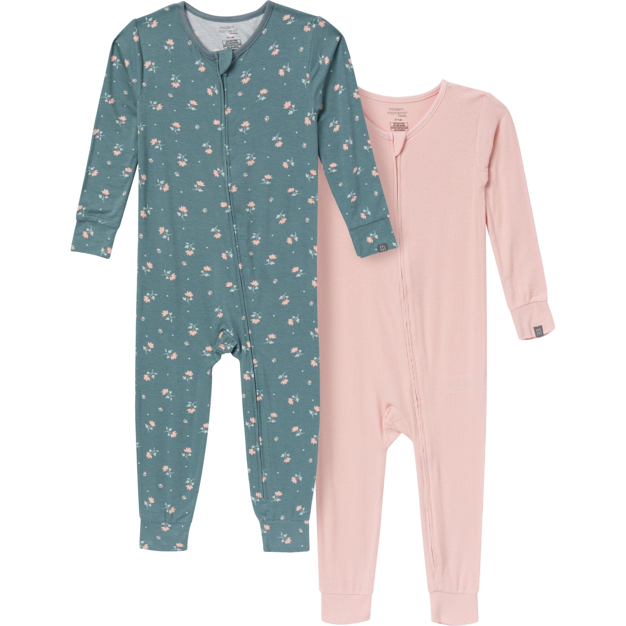 2 Pack Baby & Toddler Girls Teal Rose Snug Fitting Footless Pajamas - Soft Cotton Sleepwear for Infants & Toddlers - Perfect for Playtime, Naptime & Bedtime Comfort
