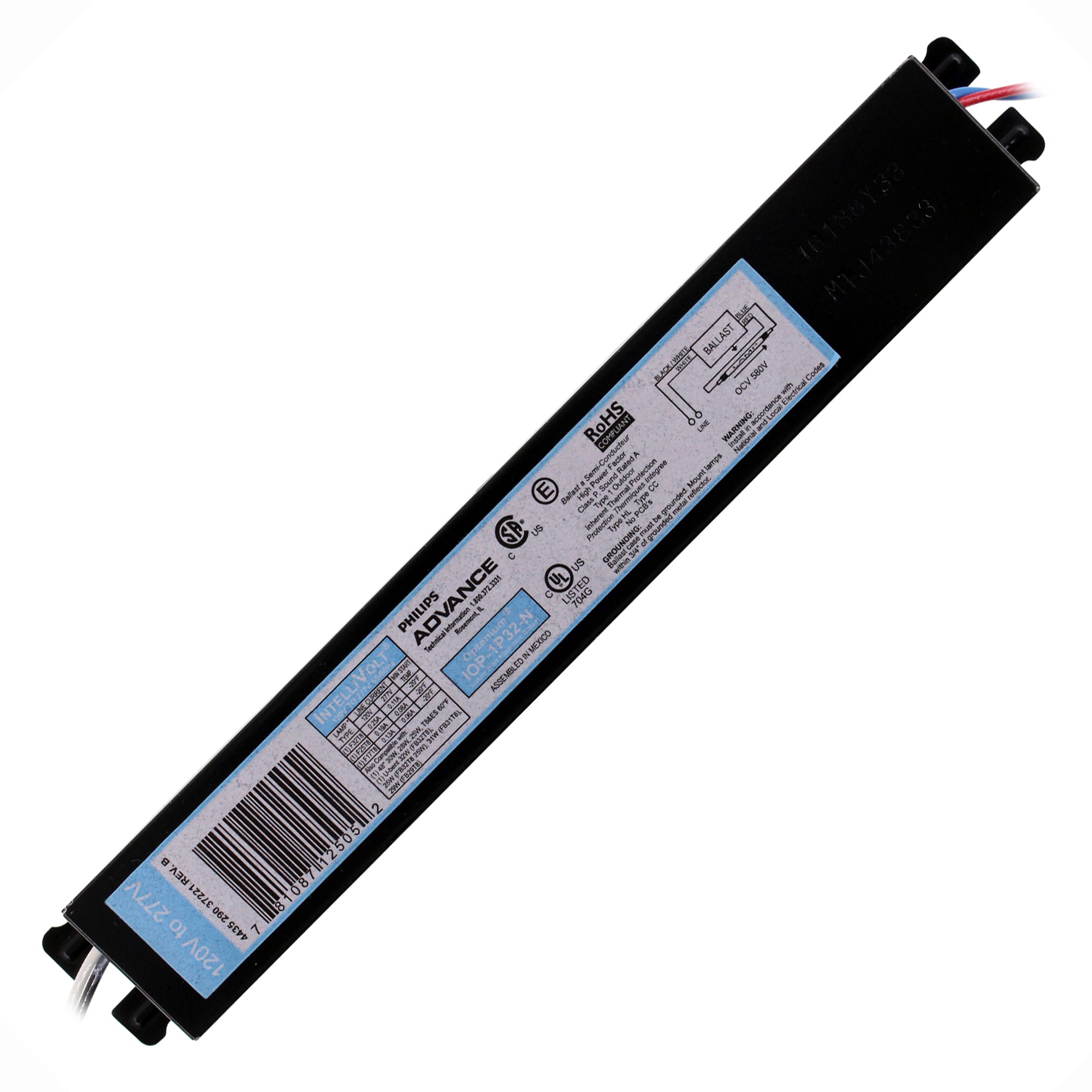 Advance IOP 1P32 N Fluorescent Ballast - 1 Lamp F32T8, 32W T8, 120-277V - Perfect for Office Lighting & Commercial Fixtures