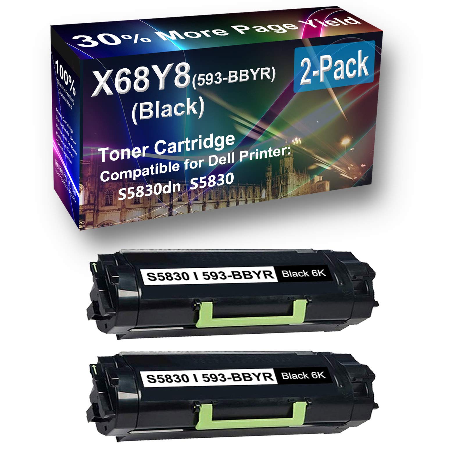 1-Pack High Yield Dell S5830dn/S5830 Laser Printer Toner Cartridge Replacement for X68Y8 (Black) - Compatible with Office & Home Printing Needs