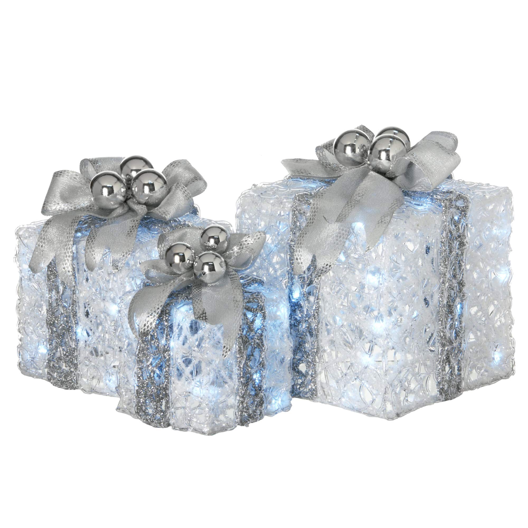 Ergode Pre-Lit Decorated White Gift Box Assortment - Premium Holiday Gift Packaging for Christmas, Birthdays & Special Occasions
