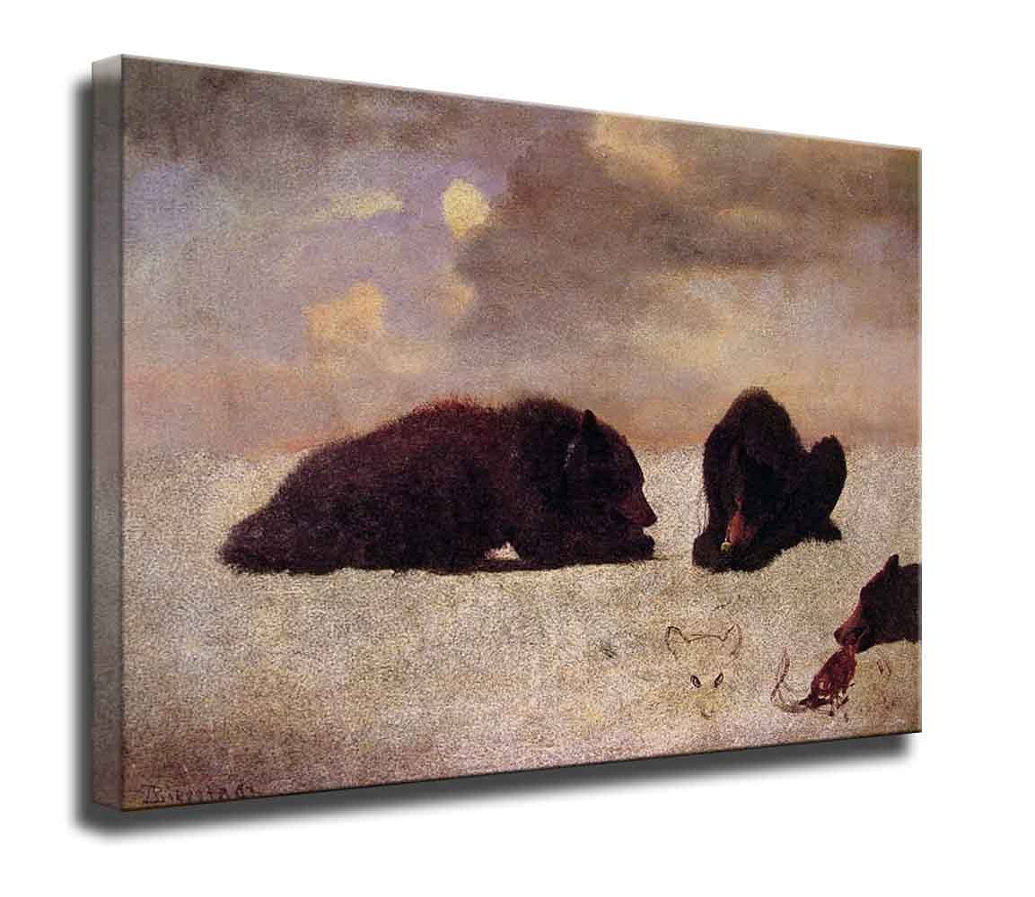 Albert Bierstadt Grizzly Bears Framed Canvas Wall Art - 28x37 Inch Ready to Hang Wildlife Painting for Living Room & Bedroom Decor - Perfect for Nature Lovers & Home Office Wall Decor
