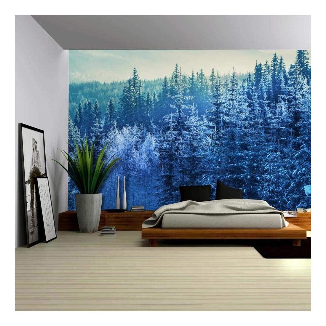 Wall26 - Stunning Aerial View Winter Mountain Wall Mural - Removable Peel & Stick Wallpaper - 66x96 Inches Large Home Decor - Perfect for Living Room, Bedroom & Office Wall Art
