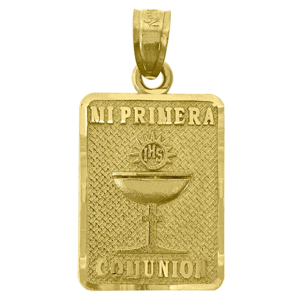 14K Yellow Gold Religious Pendant Necklace for Men - First Communion Gift, 22.5mm Rectangle Charm, Durable Jewelry for Special Occasions & Daily Wear
