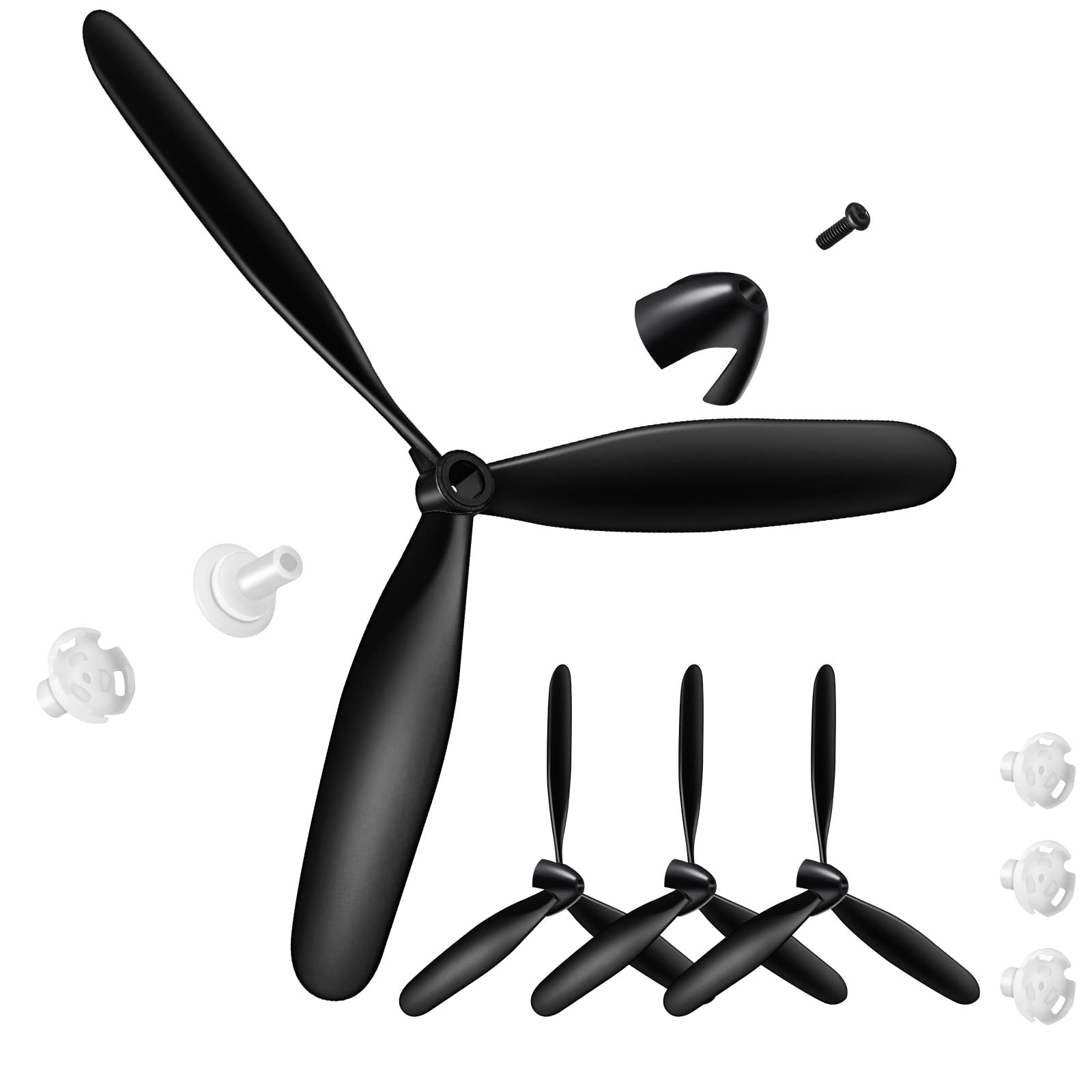 Outus 3 Sets Carbon Fiber RC Plane Propellers - 3 Blade Spare Propellers Compatible with 761-11 BF109 Remote Control Airplane | Includes Nose Cone, Savers & Adapters | Perfect for RC Aircraft Repair, Replacement & High-Speed Flying