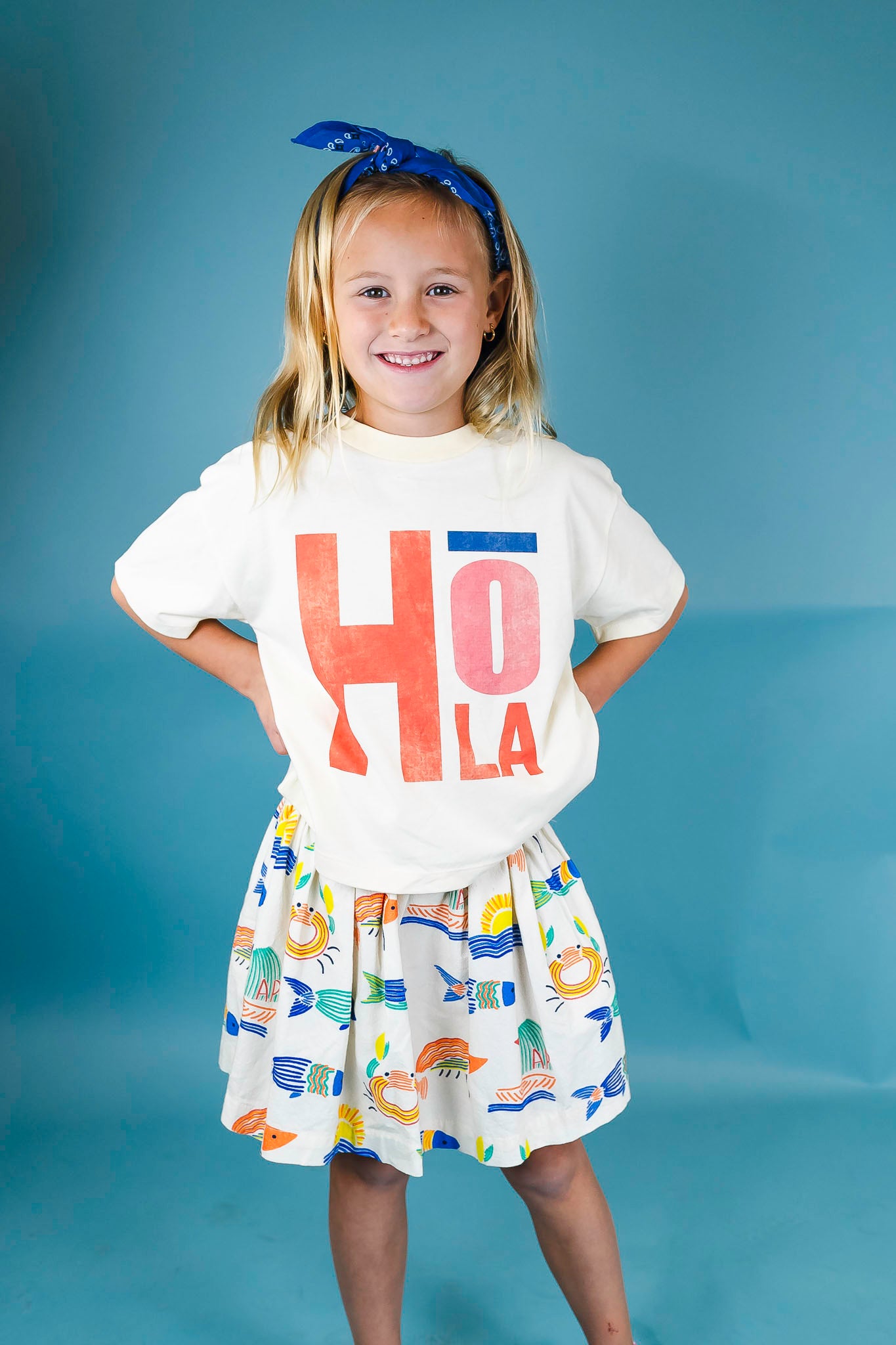 Organic Cotton Ecru Knit Hola Tee for Toddler Girls - Soft Comfortable Casual Top for Playdates & Everyday Wear