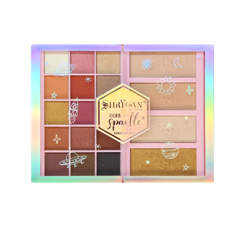 Shryoan Born to Sparkle Eyeshadow Palette with Highlighter & Compact Powder | Professional Makeup Kit for Smooth Blending, Long-Lasting Wear (39g, Shade 01) | Perfect for Daily Makeup, Party Looks & Photoshoots