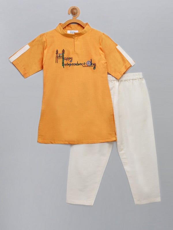 Pre Order: Happy Independence Day Embroidered Kurta Pyjama Set for Men - Traditional Indian Ethnic Wear for Festivals & Celebrations