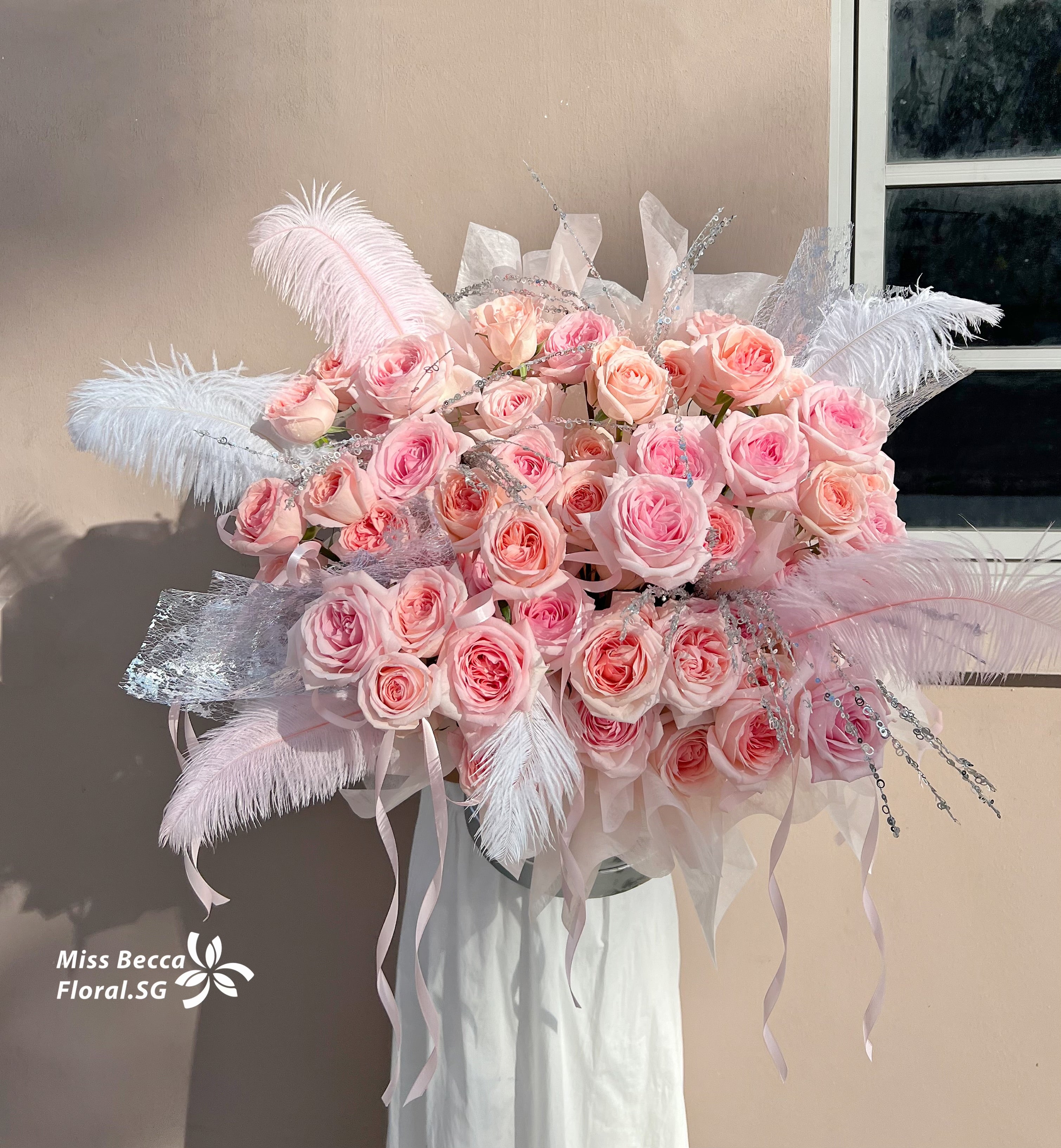 Korean Style Pink Lychee Flower Basket - Fresh Flower Bouquet with 66 Stalks for Home Decor, Wedding Centerpieces & Gift Giving