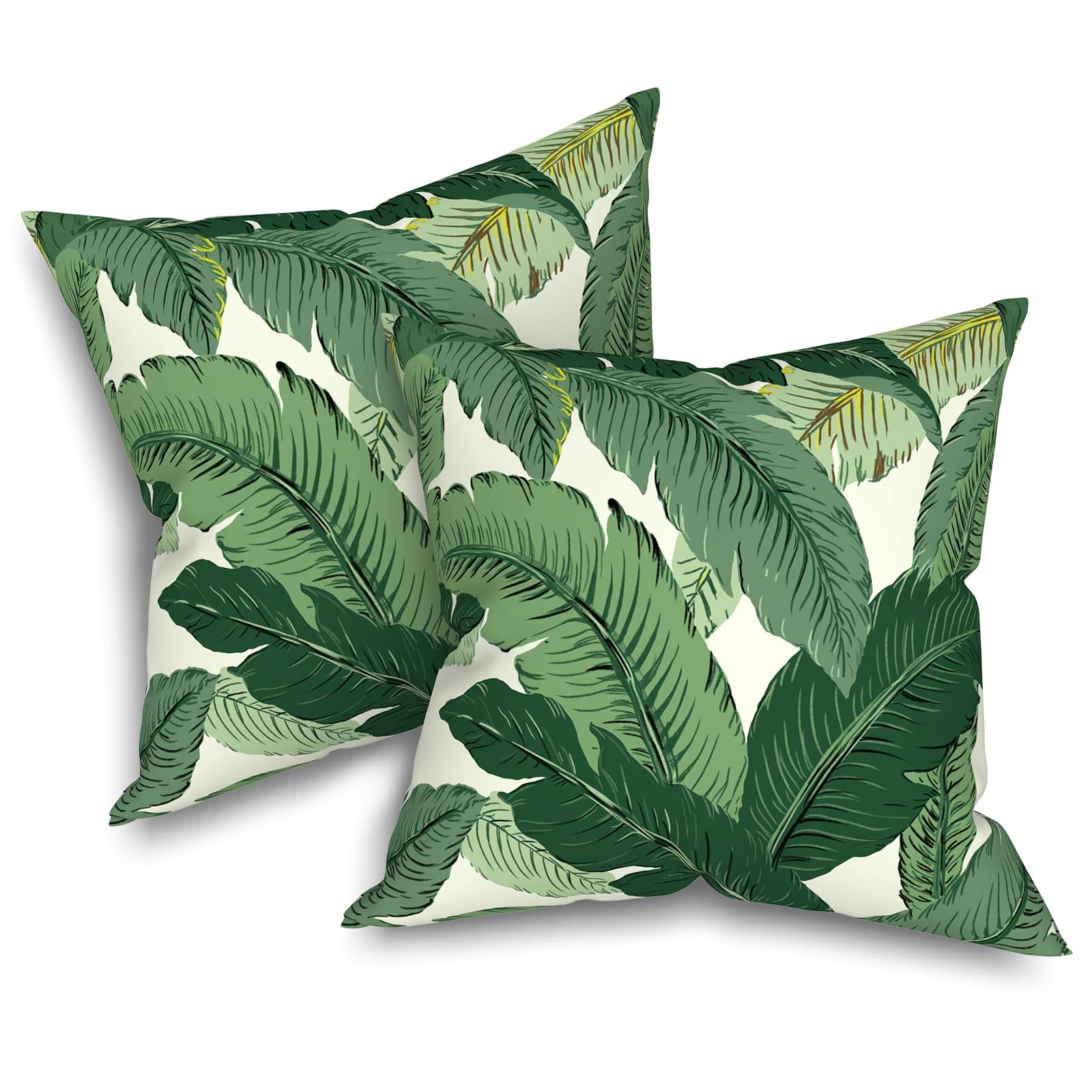 16x16 Inch Waterproof Outdoor Throw Pillows Set of 2 - Durable Patio Cushions for Garden Furniture, Deck & Poolside (Swaying Palms Green) | Perfect for Porch Swing, Hammock & Outdoor Lounge Chairs