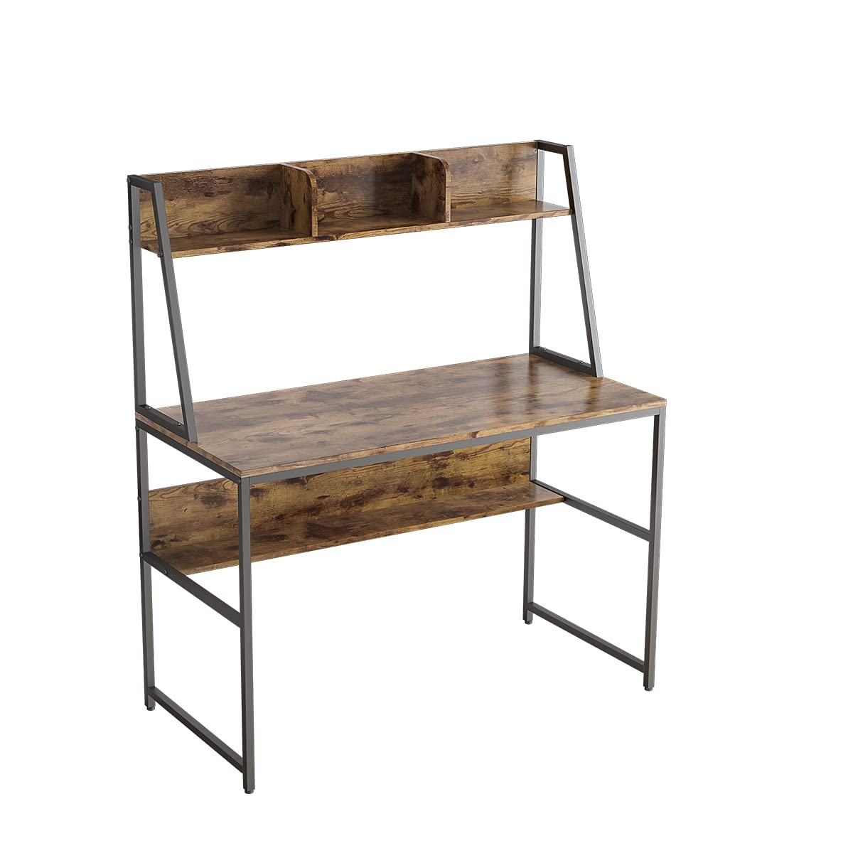 Industrial Computer Desk with Storage Shelves - Rustic Brown Study Table for Home Office, Gaming & Workspace Organization