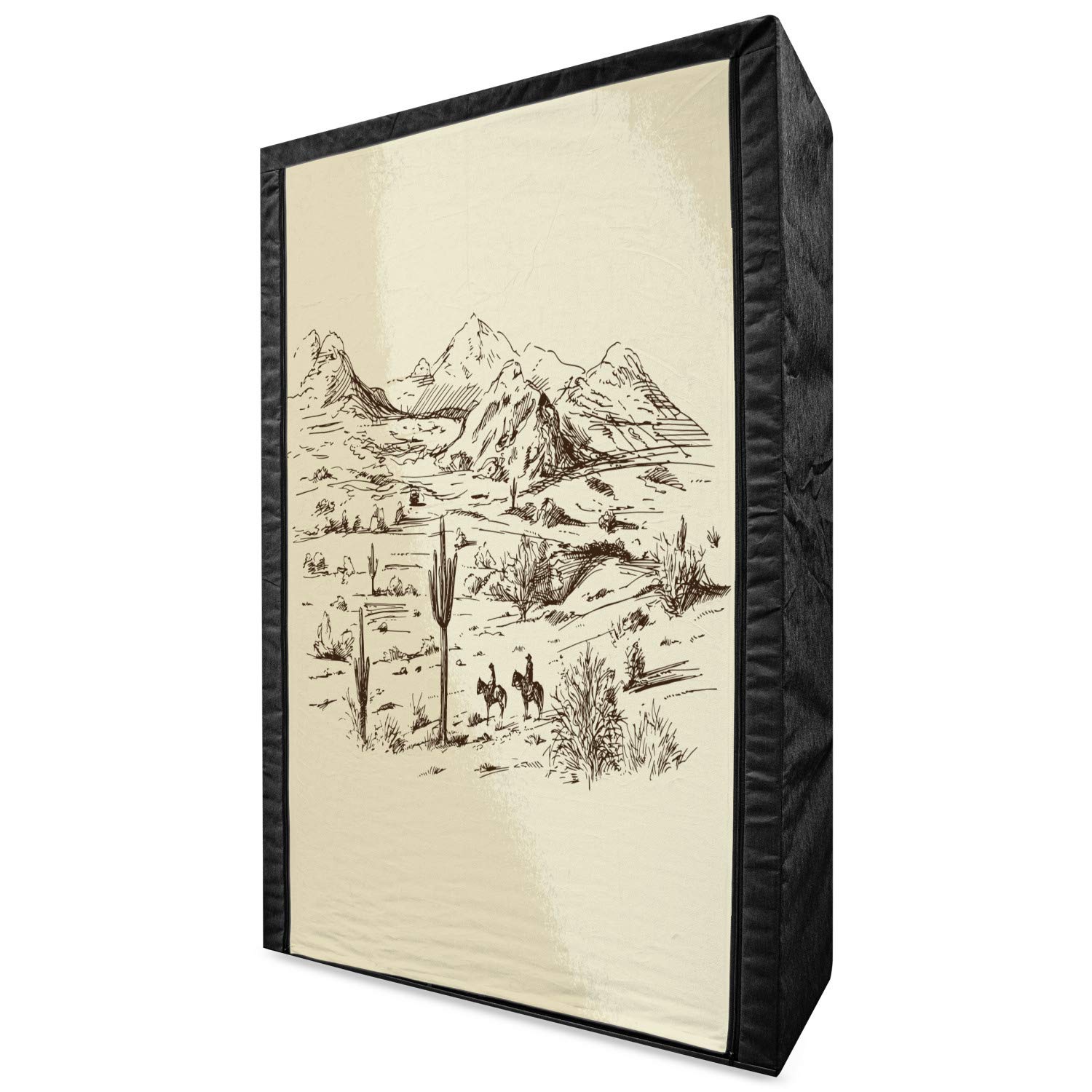 Ambesonne Western Portable Fabric Wardrobe - Wild West Landscape with Mountains, Desert Plants & Cowboys on Horses - 42.5