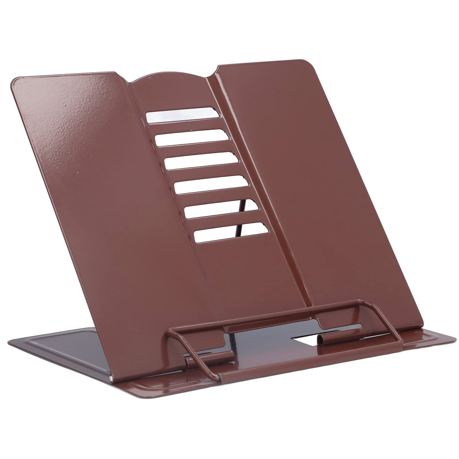 AMONIDA Premium Metal Adjustable Angle Book Holder - Space Saving, Portable & Ergonomic Design for School, Home & Office - Perfect for Reading, Studying & Work (Brown)