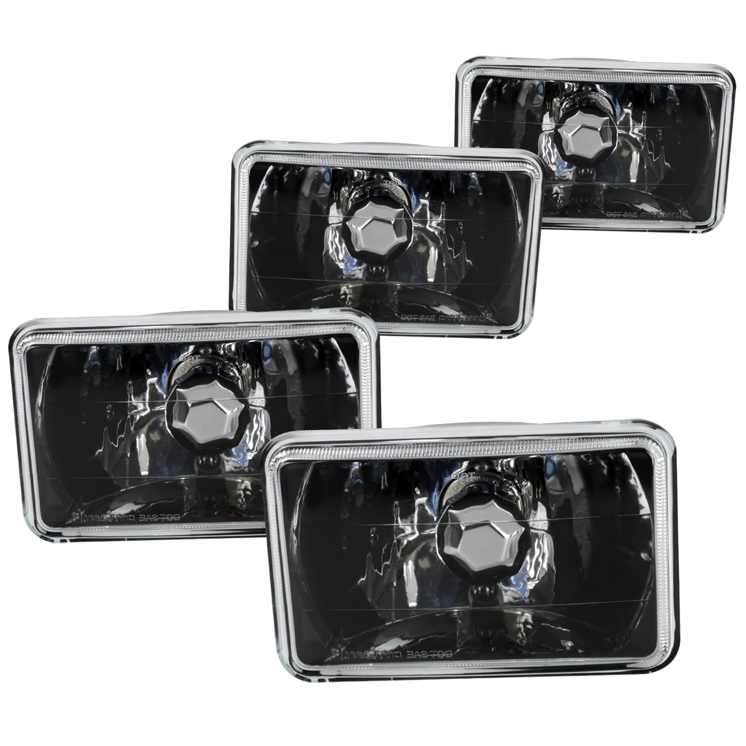Spec-D Tuning 4PC Black 4X6 Square Diamond Cut Crystal Halogen Headlights with H4 Bulbs - Upgrade Your Car Lighting for Night Driving & Off-Road Adventures