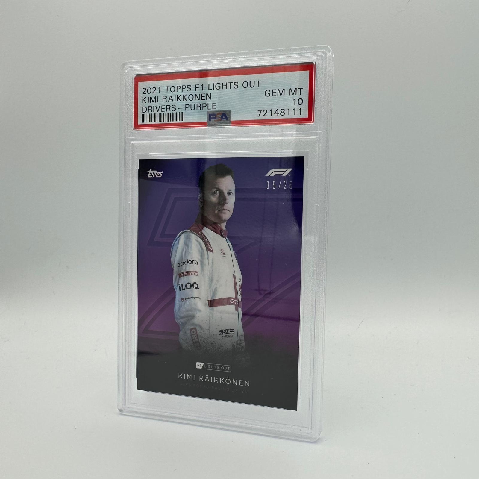 PSA 10 Graded 15/25 Kimi Raikkonen Purple Parallel Racing Card - Perfect for F1 Collectors & Motorsport Memorabilia Displays