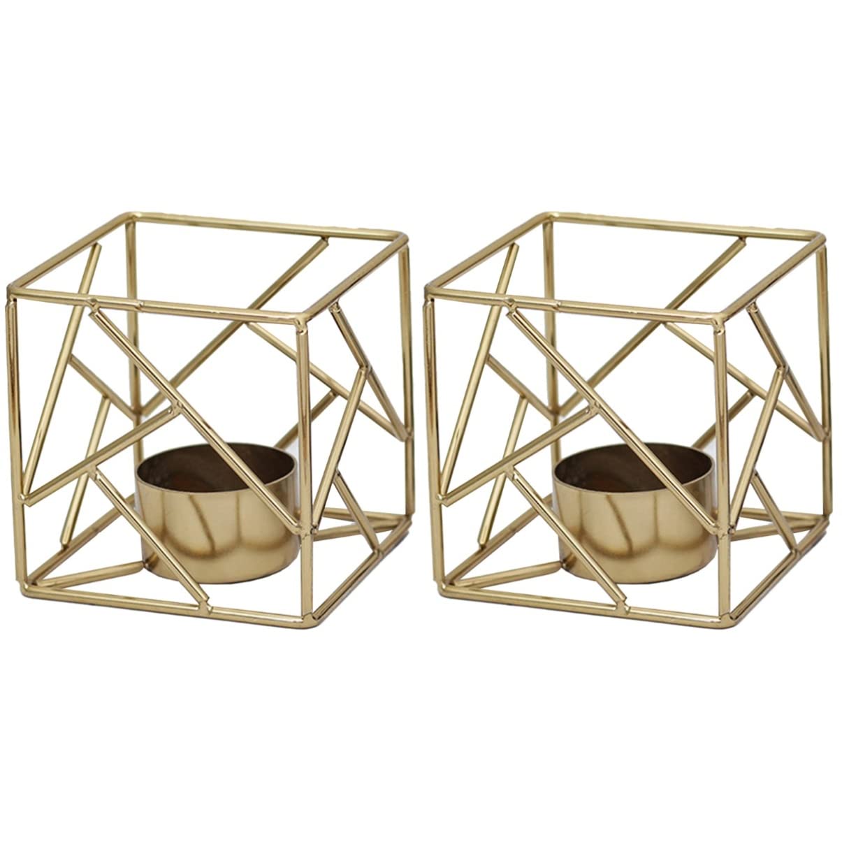 Uonlytech 2-Piece Metal Geometric Tea Iron Art Candlestick Set - Nordic Retro Candle Holders for Home Decor, Wedding Centerpieces & Romantic Dinner Lighting