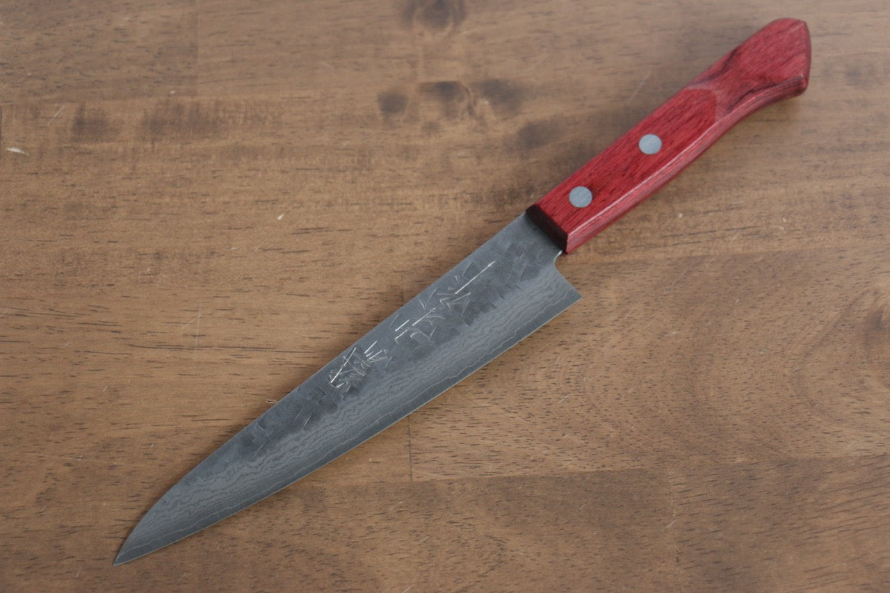 VG10 Hammered Damascus Nashiji Petty Utility Knife 160mm - Japanese Kitchen Knife with Red Pakka Wood Handle - Perfect for Slicing, Chopping & Precision Cutting Fruits, Vegetables & Boneless Meat
