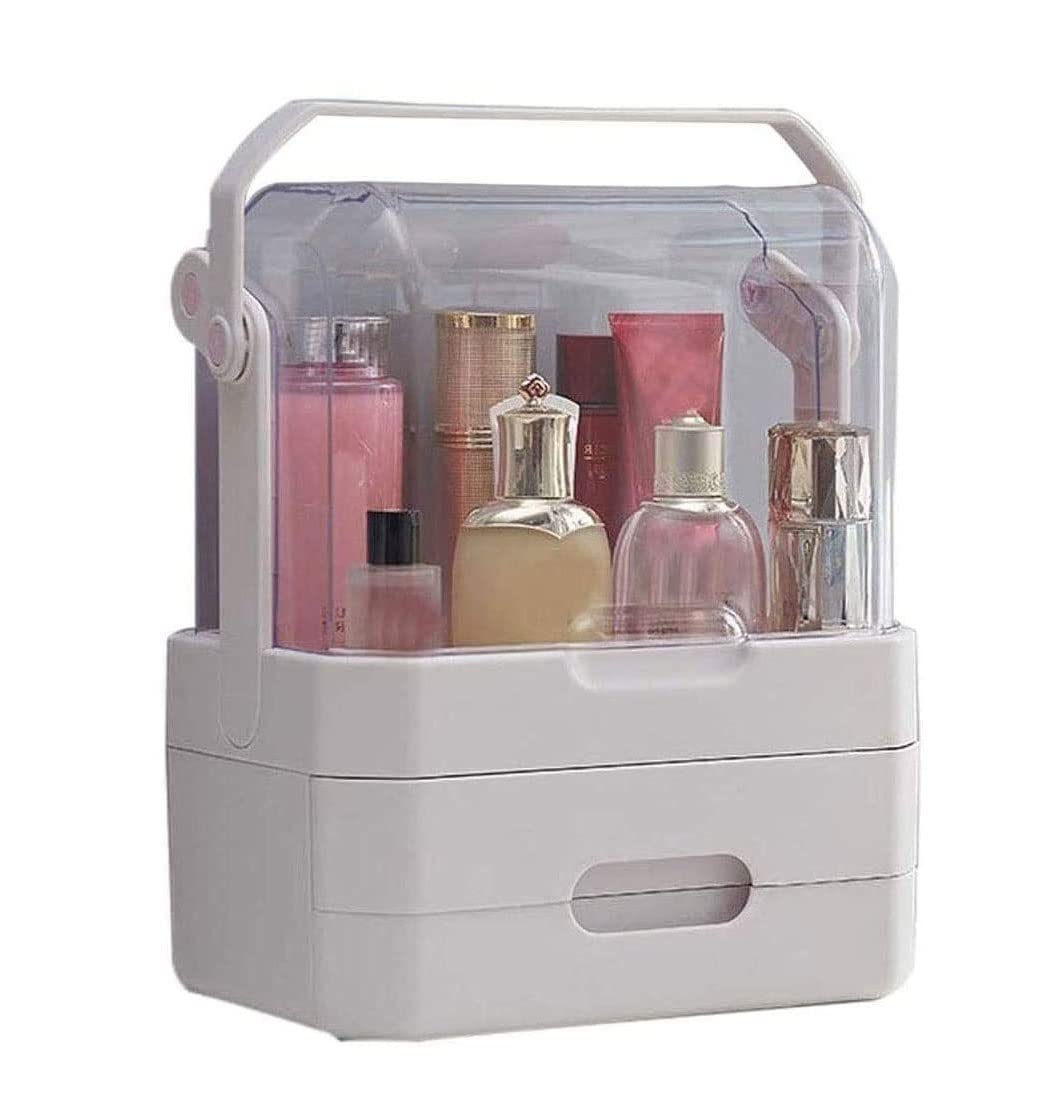 Portable Makeup Organizer - Waterproof Cosmetic Storage Case with Dustproof Design | Skincare & Beauty Display Organizer for Bathroom Countertop, Bedroom Vanity Dresser, Travel (White)