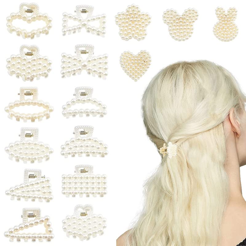 FAMEZA 6 PCS Small Hair Clips - Cute Pearl Hair Claws for Thick Hair, Non-Slip Jaw Clips, Hair Styling Accessories for Women & Girls - Perfect for School, Work, Parties & Everyday Hairstyles