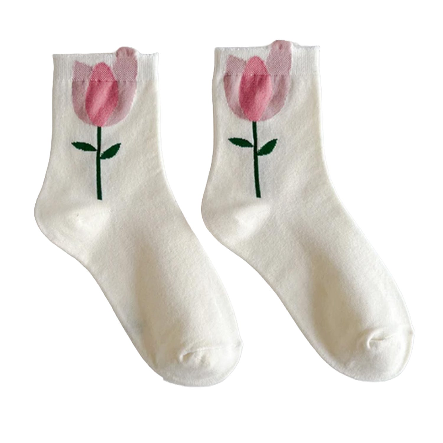 FLOOF Women's Bloom Socks - Soft Floral Crew Socks in Cream Tulip Color for Everyday Wear, Workout & Casual Outfits