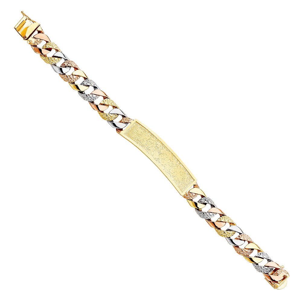 14K Tri-Color Cuban Link ID Bracelet for Men & Women | 8.5