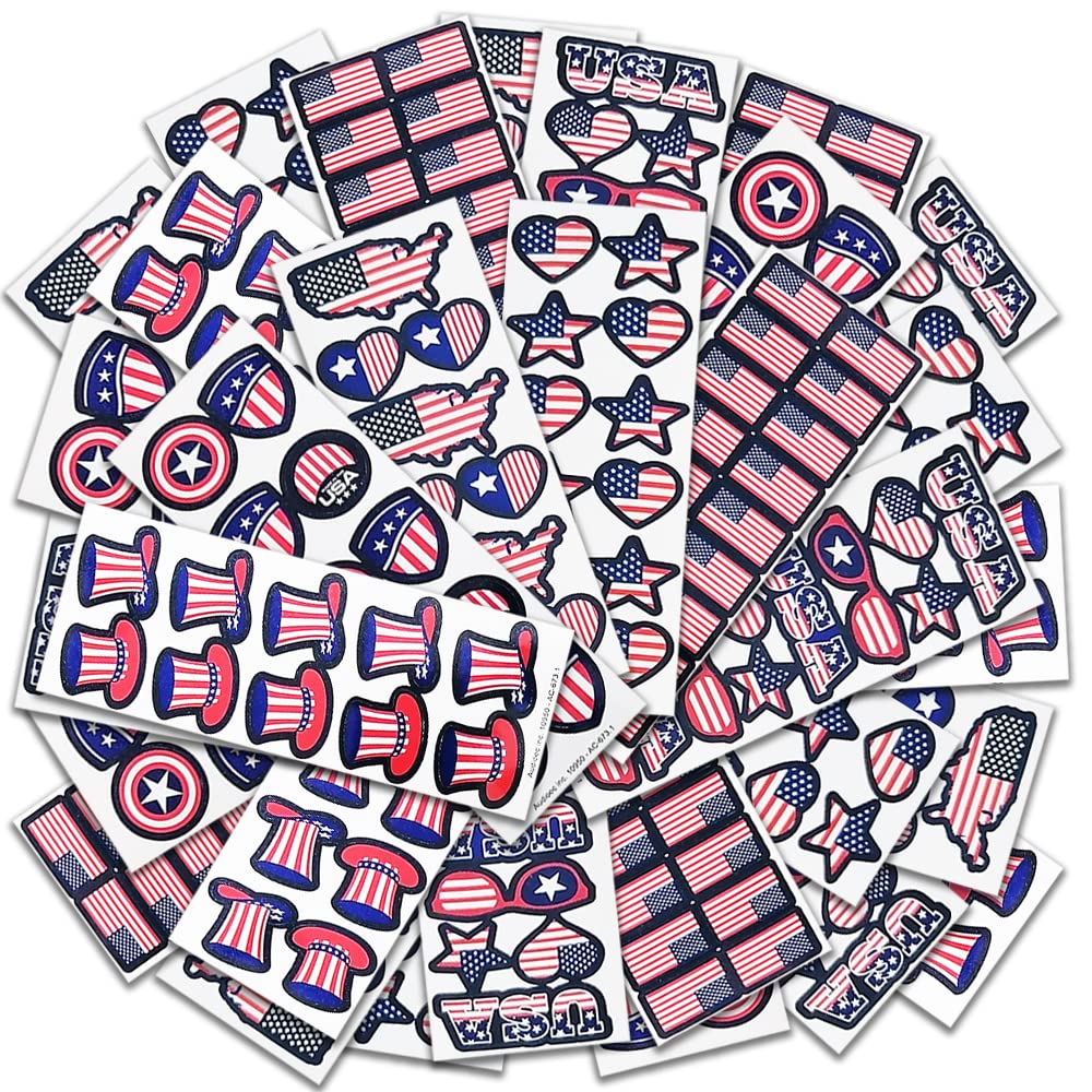 Artcreativity 100-Sheet Patriotic Stickers for Kids - Over 1,000 USA Flag Stickers for Memorial Day Crafts, DIY Decorations & School Projects | Perfect for Scrapbooking, Party Favors & American-Themed Celebrations