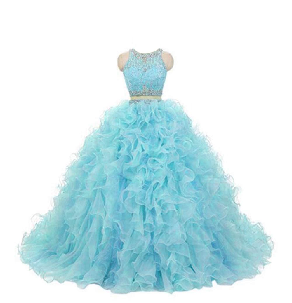 Elegant ANGELA Women's Ruffles Long Ball Gown 2 Piece Quinceanera Prom Dress Set for Formal Evening Parties, Dances & Special Occasions