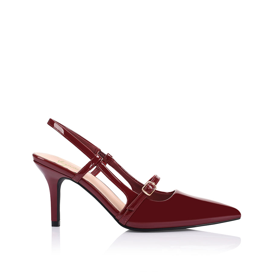 Leia Slingback Stilettos - Women's High Heel Dress Shoes with Wine Patent Leather for Party, Wedding & Evening Events