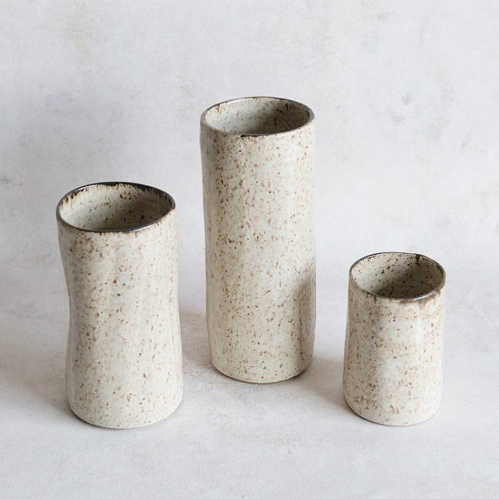 Handmade Brown Stoneware Cylinder Bud Vase - Perfect for Home Decor, Wedding Centerpieces & Floral Arrangements