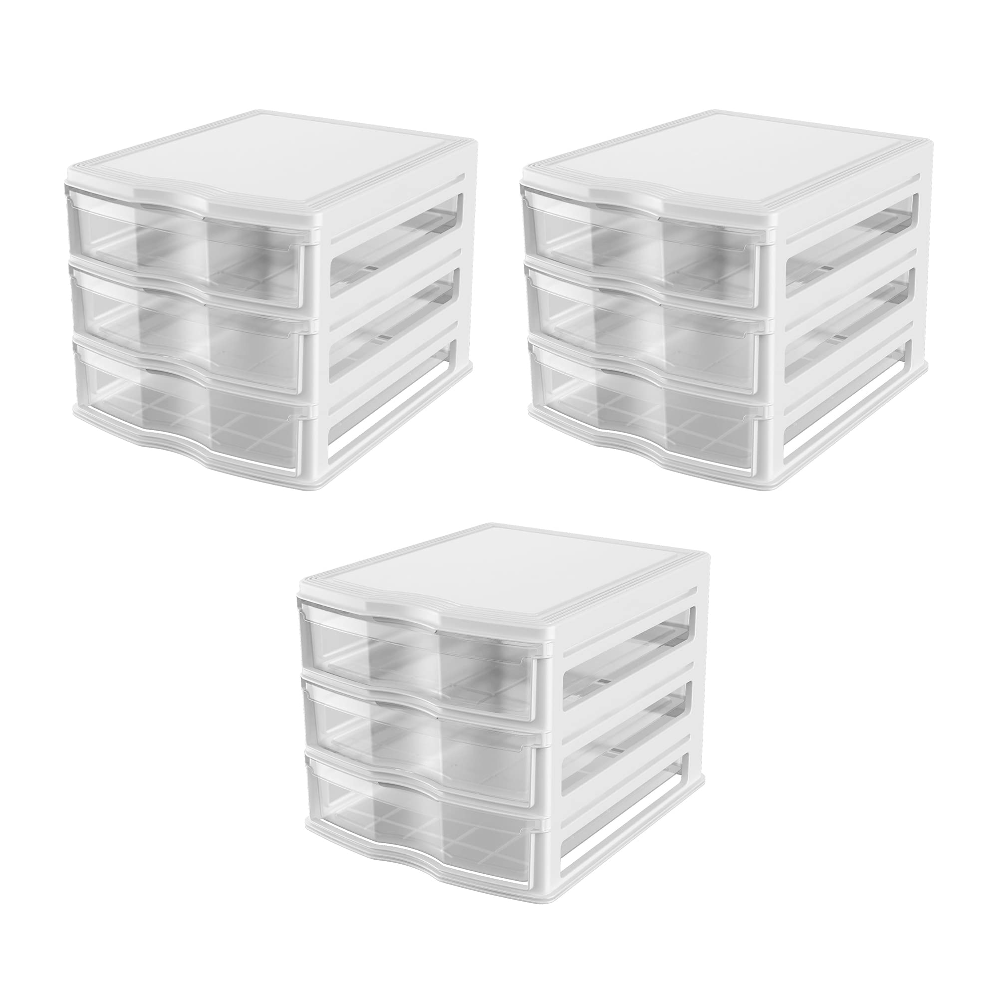 3-Pack White Stackable Plastic Drawers - Bathroom & Pantry Organizer for Makeup Storage