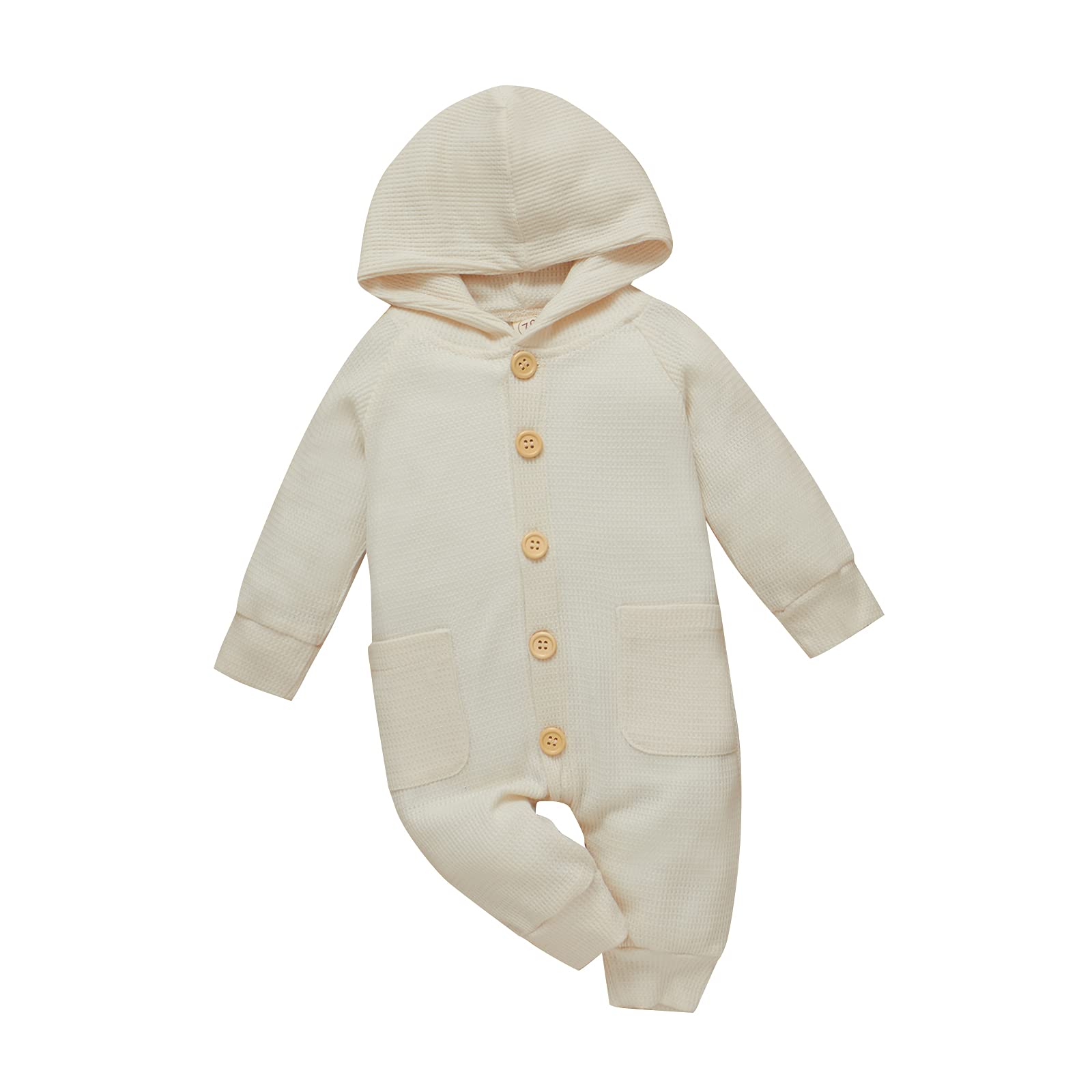 DBZoo Baby Hooded Romper - Long Sleeve Waffle Knit Jumpsuit for Boys & Girls | Soft One-Piece Outfit for Fall & Winter | Perfect for Playdates, Family Photos & Cozy Home Wear