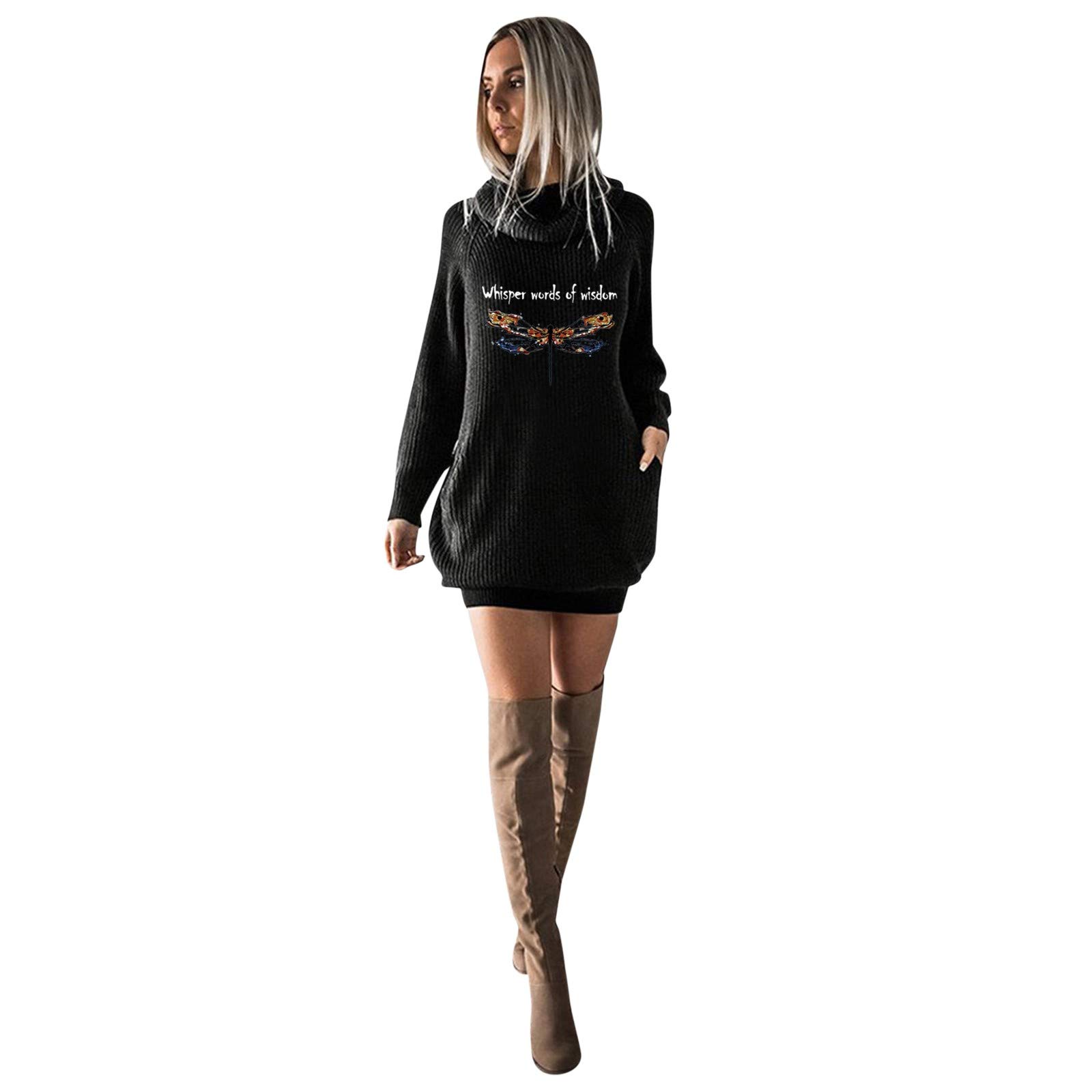 HAOREEKZ Women's High Neck Knitted Long Sleeve Animal Print Fall Dress - Elegant Casual Wear for Autumn Outings & Office
