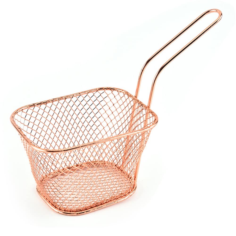 Portable Square Mini Fry Basket - Stainless Steel French Fries & Chicken Snack Basket - Durable Iron Metal Colander for Restaurant & Home Use - Perfect for Deep Frying Chips, Nuggets & Onion Rings