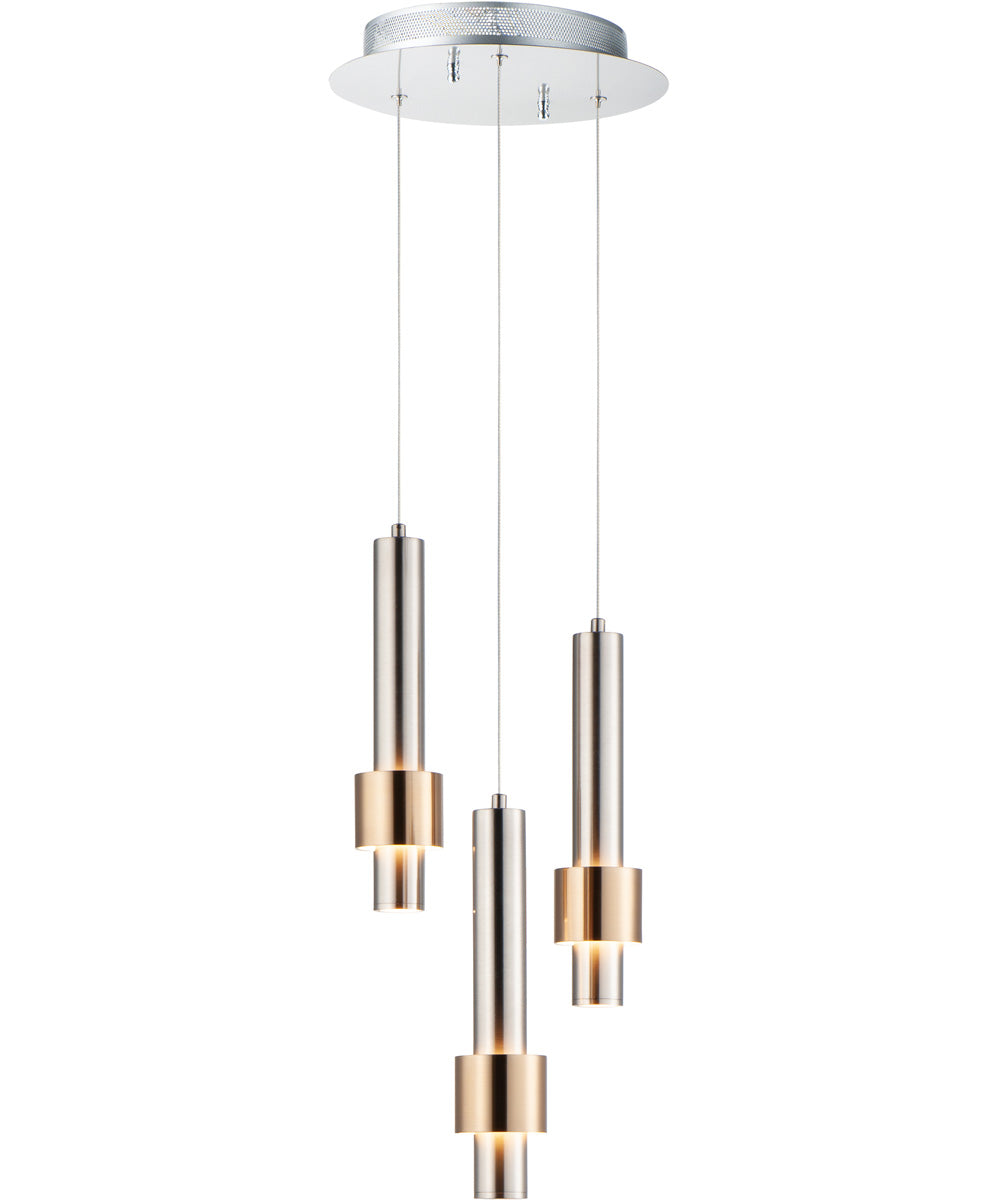 11W LED Pendant Light with 3 Lights in Satin Nickel/Satin Brass - Modern Hanging Fixture for Kitchen, Dining Room & Living Room
