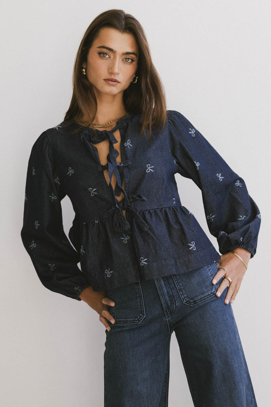 Elegant Maggie Peplum Tie Blouse with Bow Detail - Women's Fashion Tops for Work & Date Night - FINAL SALE