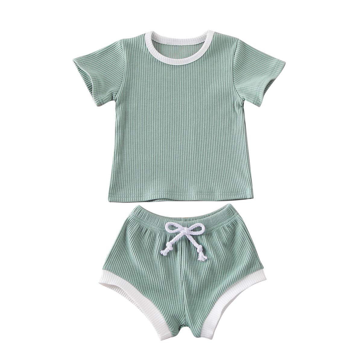 Newborn Baby Boy & Girl Summer Outfit - Ribbed Short Sleeve T-Shirt & Shorts 2-Piece Set | Soft Cotton Comfort | Cute Casual Wear for Infants | Perfect for Playtime, Outings & Photo Shoots