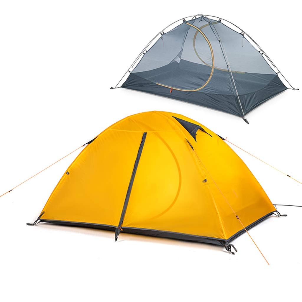 Ultralight 2-Person Camping Tent - 20D Silicone Coated Double Layer Waterproof 3-Season Backpacking Tent for Hiking, Cycling & Outdoor Adventures - Easy Setup & Compact Design (Yellow) - Perfect for Backpacking Trips, Mountain Climbing & Festival Camping