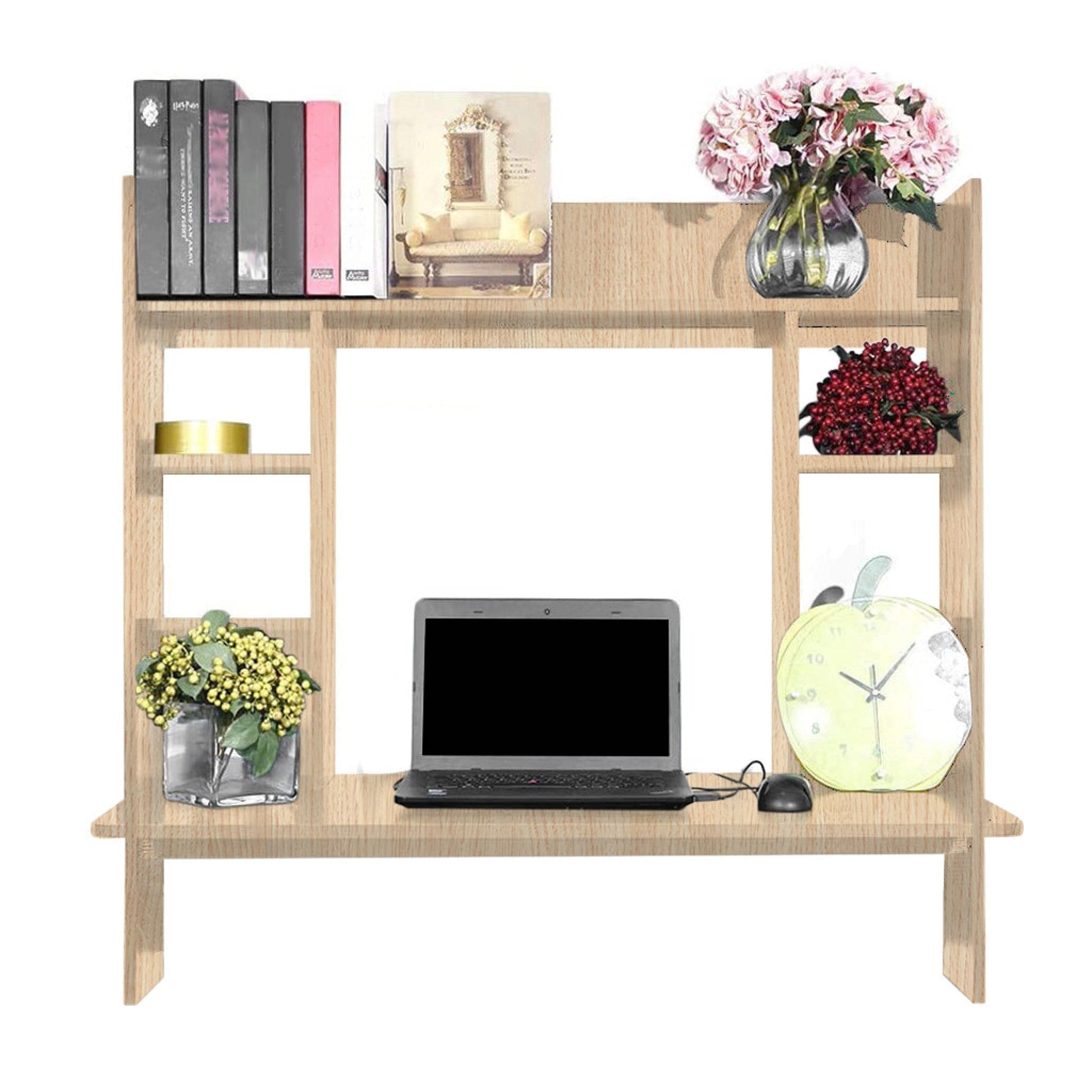 Wall Mounted Floating Desk with Storage Shelves - Space Saving Home Office Computer Desk, Beige | Perfect for Small Spaces, Apartments & Modern Workstations