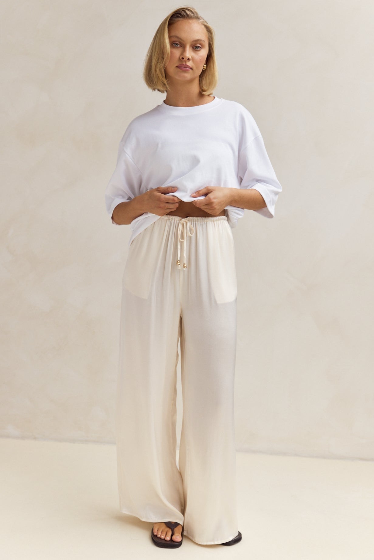 Ada Women's High-Waisted Stretch Skinny Pants in Cream - Perfect for Office Wear, Casual Outfits & Travel