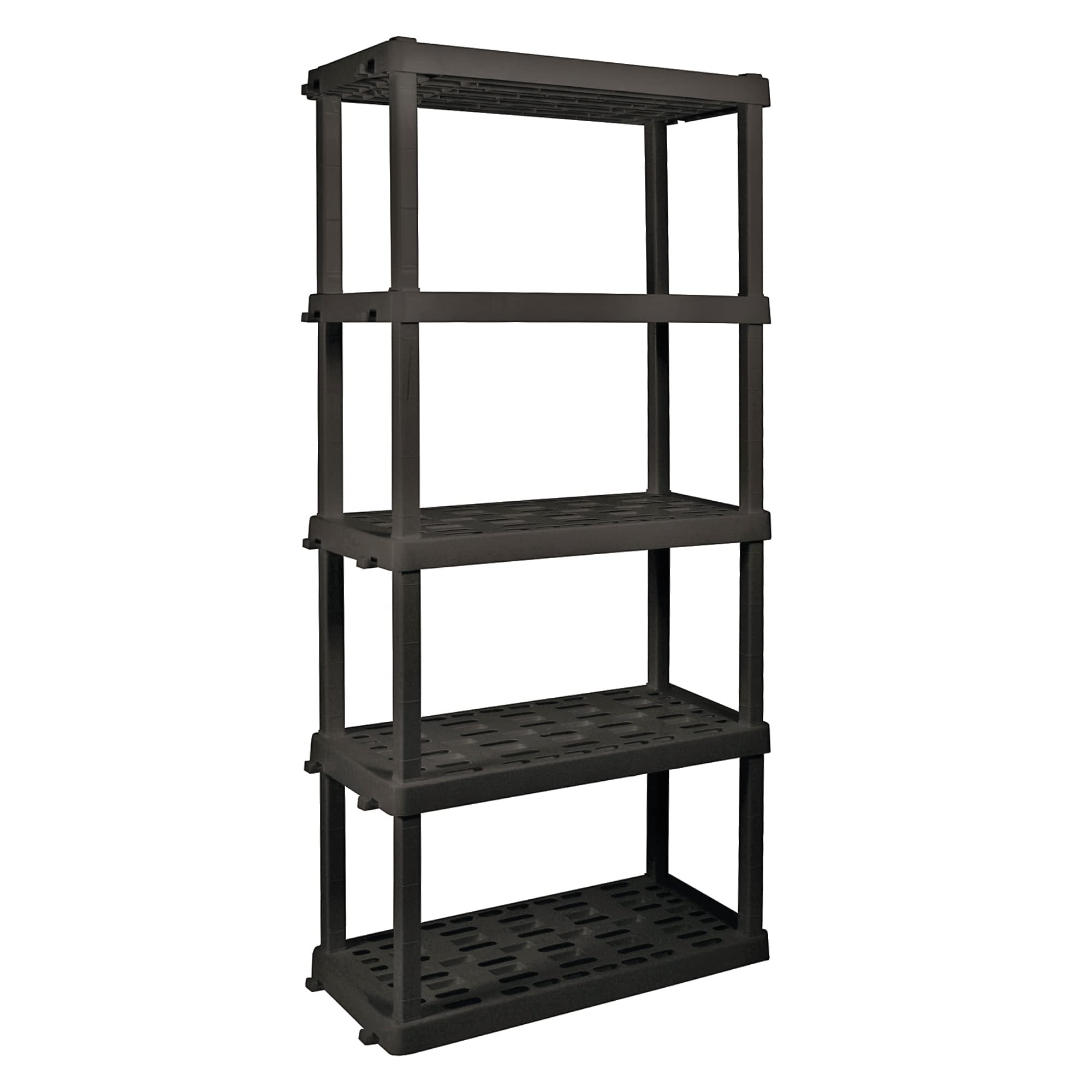 5-Tier Heavy Duty Plastic Storage Shelf - Garage Shelving Unit with Durable Rack & Organizer for Shed, Basement, Closet - Perfect for Home, Office & Workshop Organization (Black)