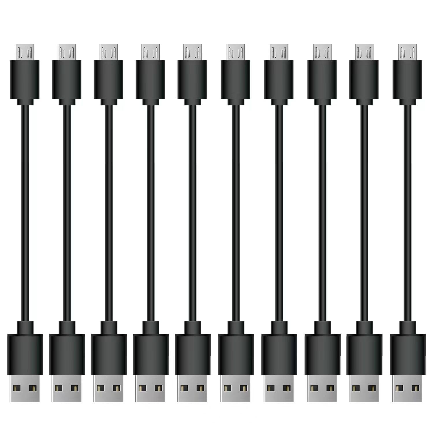 10 Pack Short Micro USB Cables 0.5FT - Fast Charging USB 2.0 Charger Cords for Android Phones, Tablets, Power Banks - Durable & Tangle-Free (Black) - Perfect for Home, Office, Car & Travel Use