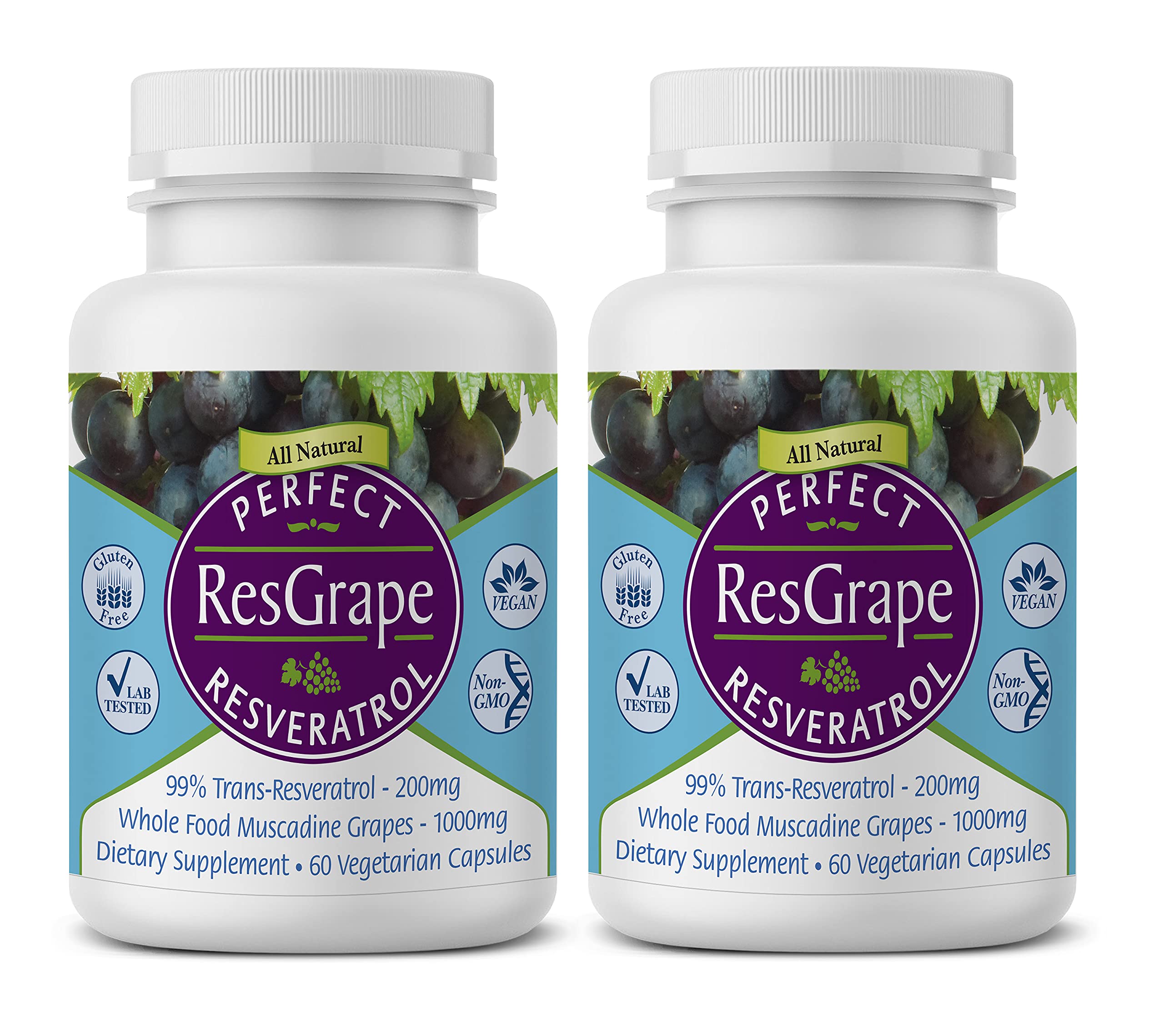 Perfect ResGrape Resveratrol 60 Capsules - Trans-Resveratrol & Organic Muscadine Grapes Supplement - Anti-Aging, Inflammation Support & Heart Health - 2 Pack - Ideal for Daily Wellness Routine & Longevity Support