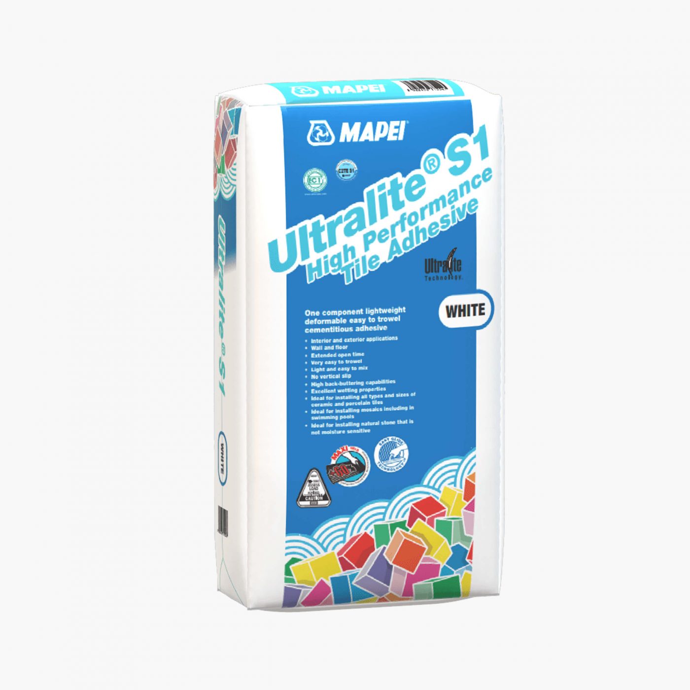 Mapei Ultralite S1 13.5Kg White Thin-Set Mortar - Lightweight Tile Adhesive for Floor & Wall Tiles - Perfect for Bathroom, Kitchen & Backsplash Installation