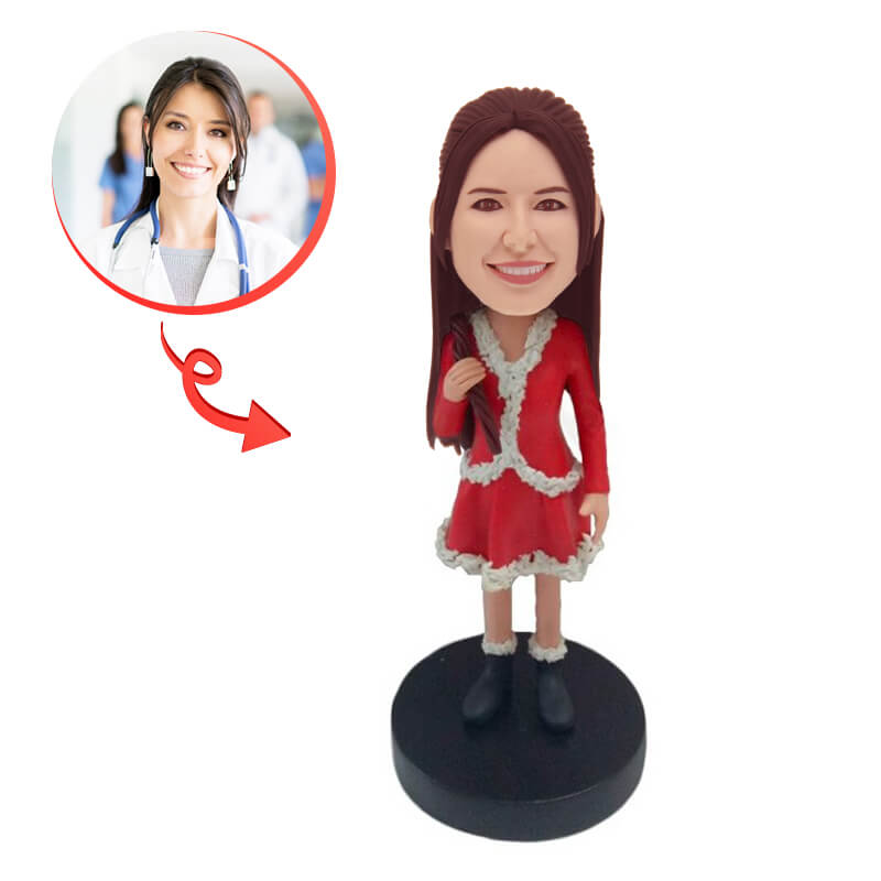 Custom Christmas Short Skirt Lady Bobblehead - Unique Holiday Party Decor, Office Desk Ornament, Gift for Women - Perfect for Christmas Decorations, Secret Santa Gifts & Festive Home Decor