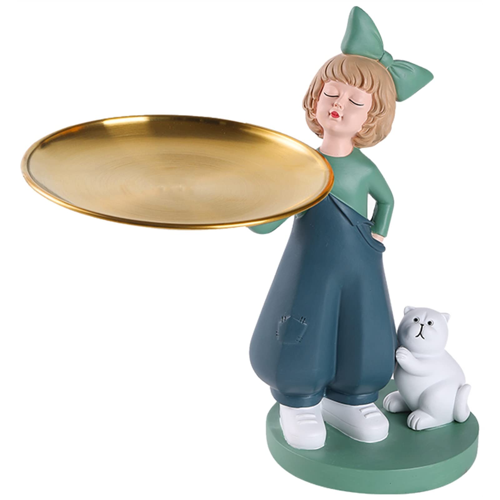 Cute Girl Cat Resin Storage Statue - Modern Home Decor Sculpture with Storage Tray for Jewelry, Keys & Candy | Desktop Organizer for Office, Bedroom & Living Room Decor