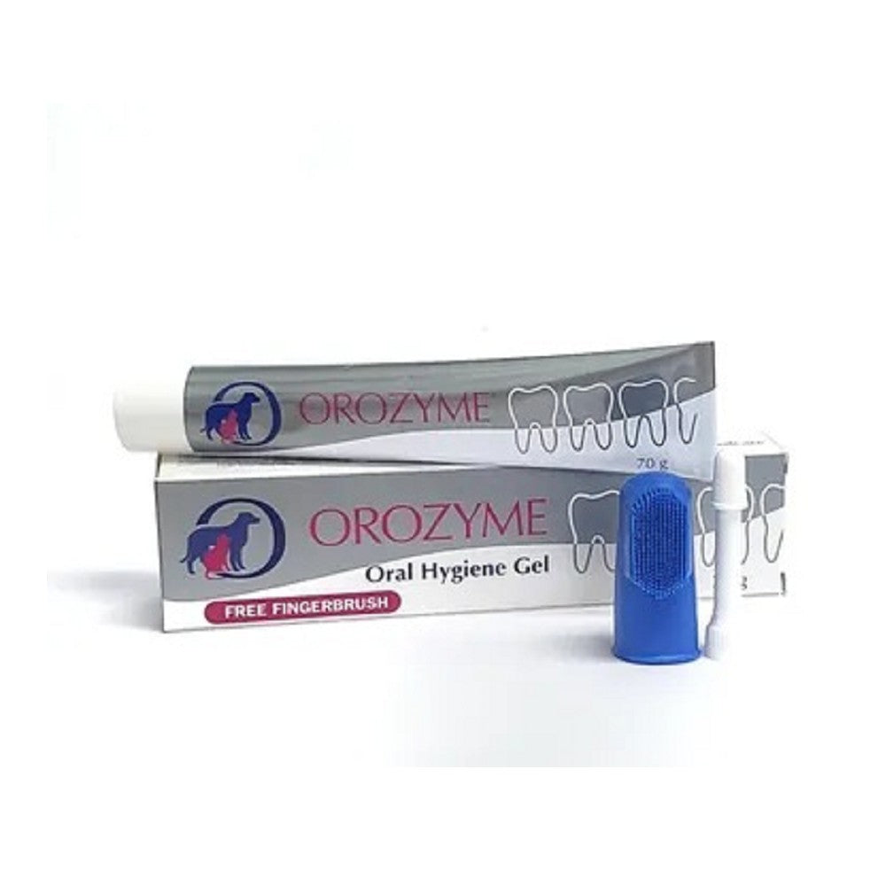 Orozyme Oral Hygiene Gel for Dogs & Cats - Teeth Cleaning & Plaque Remover with Fingerbrush - Freshens Breath & Promotes Healthy Gums for Pets (Use for Daily Dental Care & At-Home Teeth Cleaning)