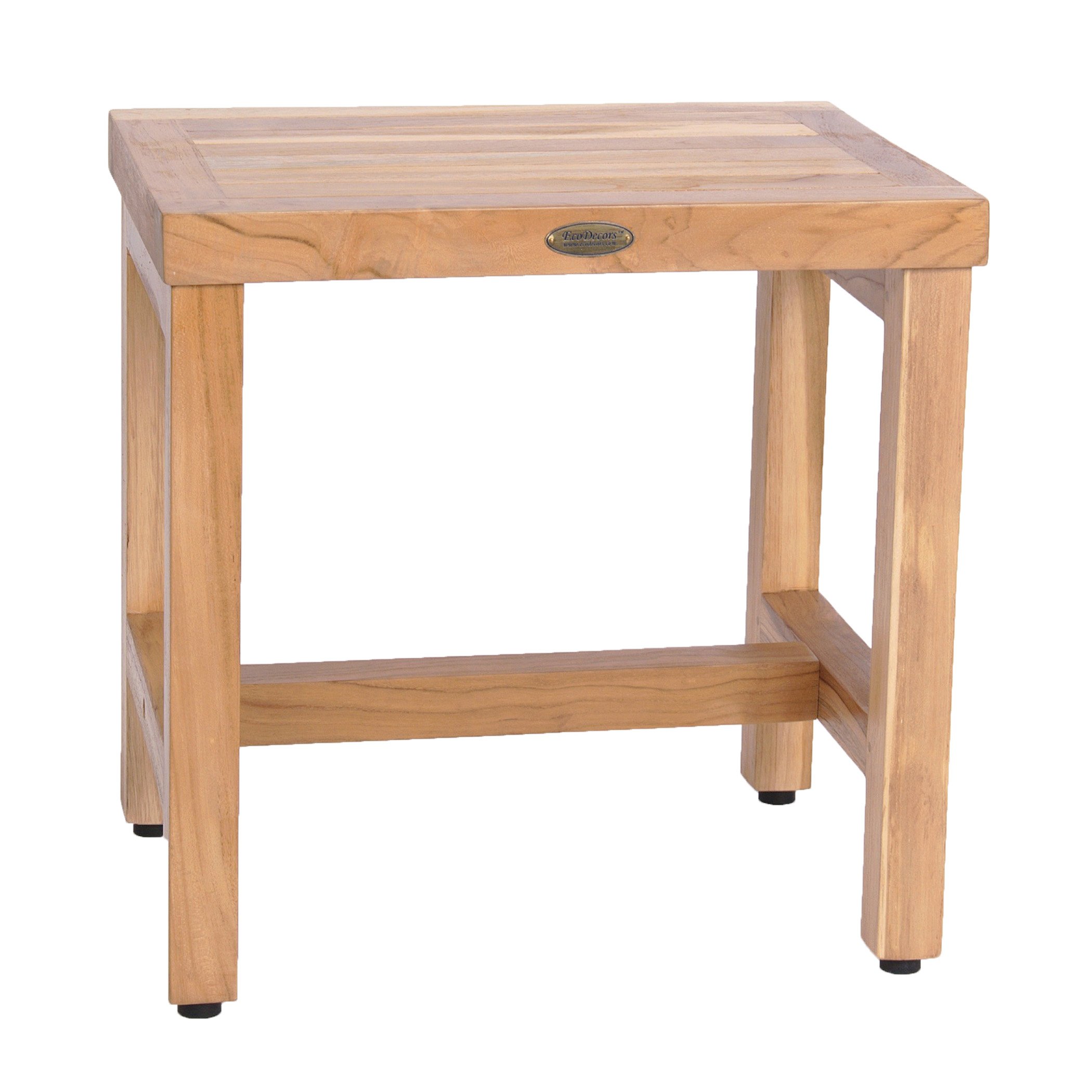 EcoDecors Teak Shower Bench - 18 Inch Natural Wooden Shower Stool with Elegant Earthy Finish | Non-Slip Bath Seat for Spa, Sauna & Bathroom Safety (ADA Compliant)