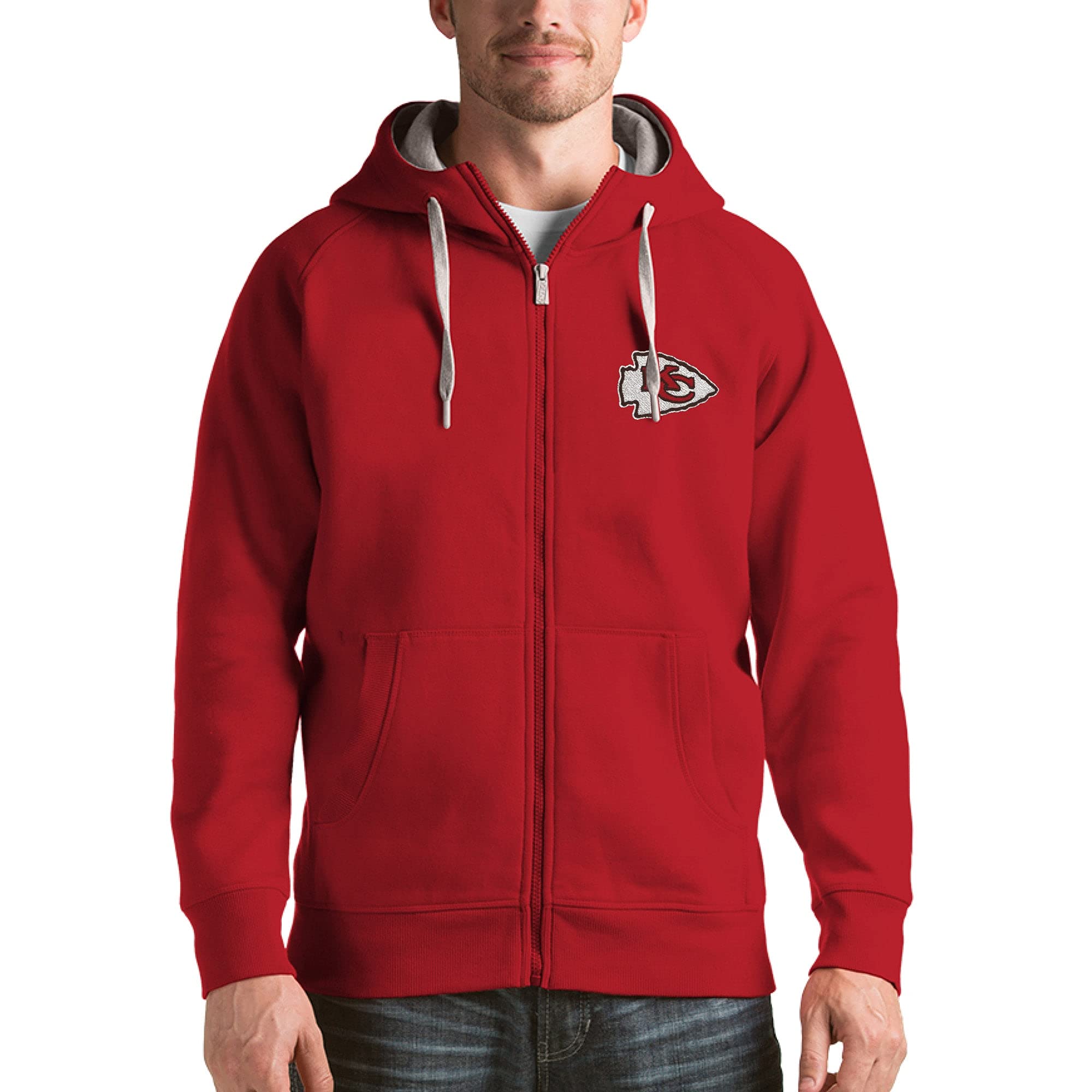 New York Jets Victory Full-Zip Hoodie for Men - Antigua Black NFL Team Apparel - Cozy Fleece Jacket for Game Day, Casual Wear & Outdoor Activities