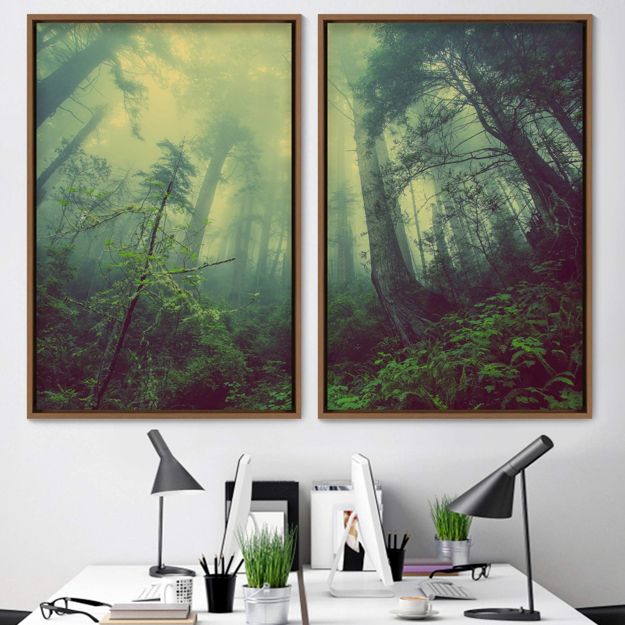 2-Piece Framed Brown Forest Canvas Wall Art Set - 16